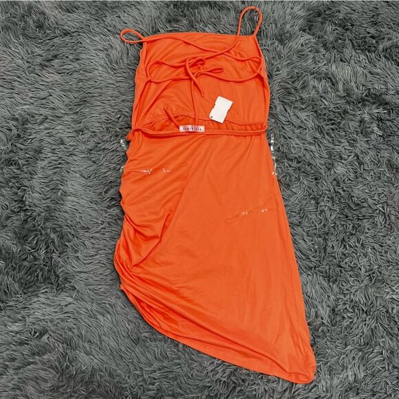 Blue Blush Asymmetrical Tangerine Mini Bodycon Ruched Side Dress Size Medium NWT - Picture 8 of 10